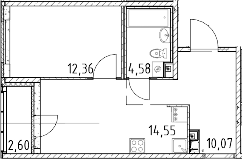 1-комнатная квартира 41.56 м², 14/17 эт., ЖК «Город Первых»